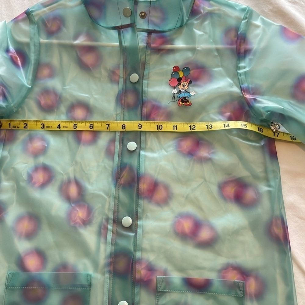 DISNEY Girls Snap Front Turquoise Polka Dot Minnie Mouse Hooded RainJacket 11/12 - Picture 7 of 10